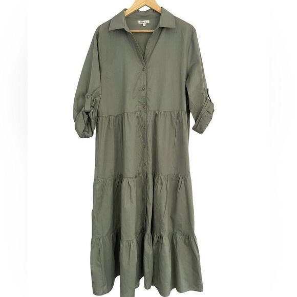 Haven Hearts Dresses & Skirts - Haven Hearts Olive Green Button-Up Oversized Maxi Dress